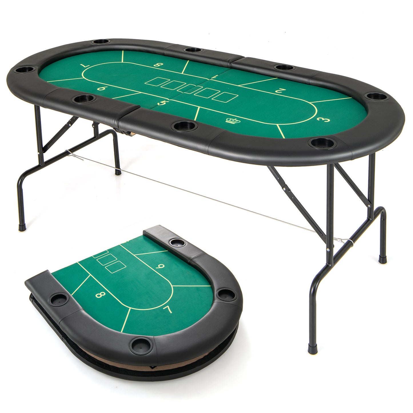 72 x 36 x 30.5 Inch Foldable Poker Table with 8 Cup Holders-Green Kids Crystal