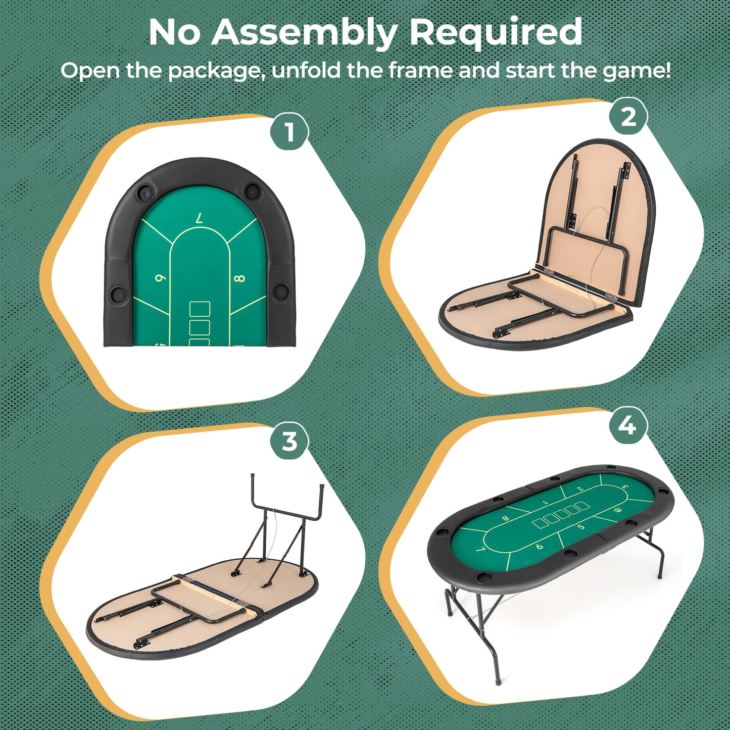 72 x 36 x 30.5 Inch Foldable Poker Table with 8 Cup Holders-Green Kids Crystal