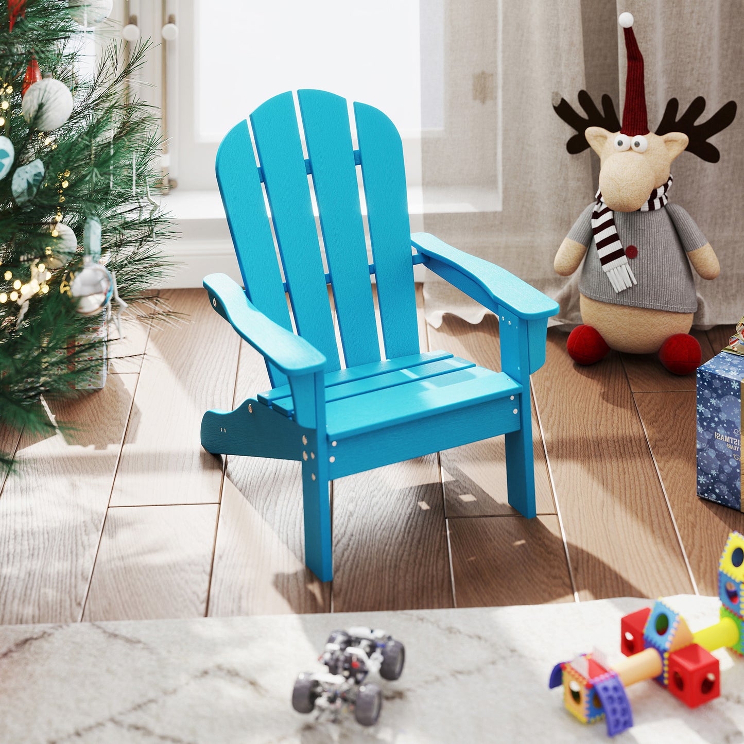 All-Weather HDPE Kid's Adirondack Chair with with High Backrest and Armrests-Turquoise Kids Crystal