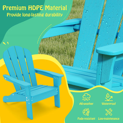 All-Weather HDPE Kid's Adirondack Chair with with High Backrest and Armrests-Turquoise
