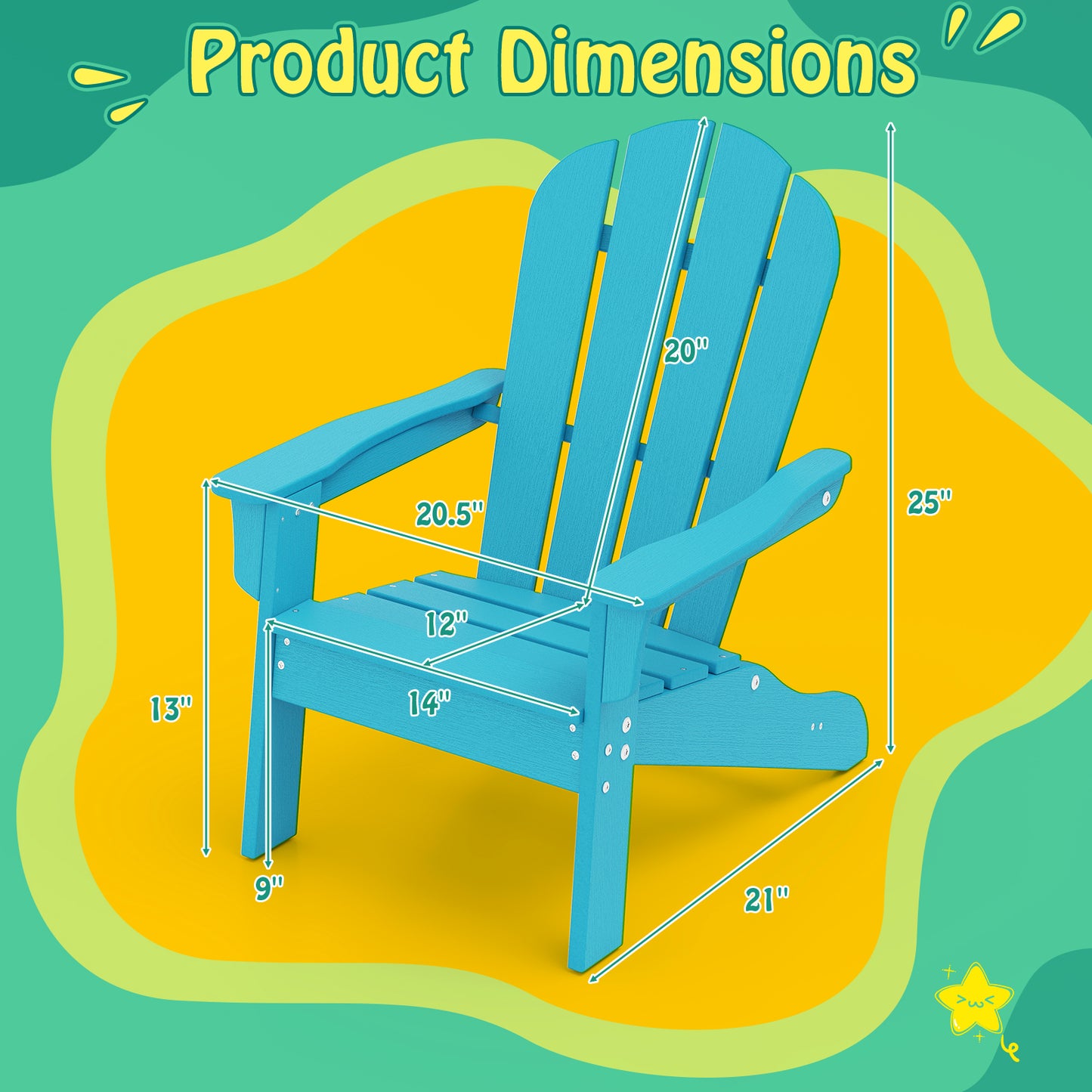 All-Weather HDPE Kid's Adirondack Chair with with High Backrest and Armrests-Turquoise Kids Crystal