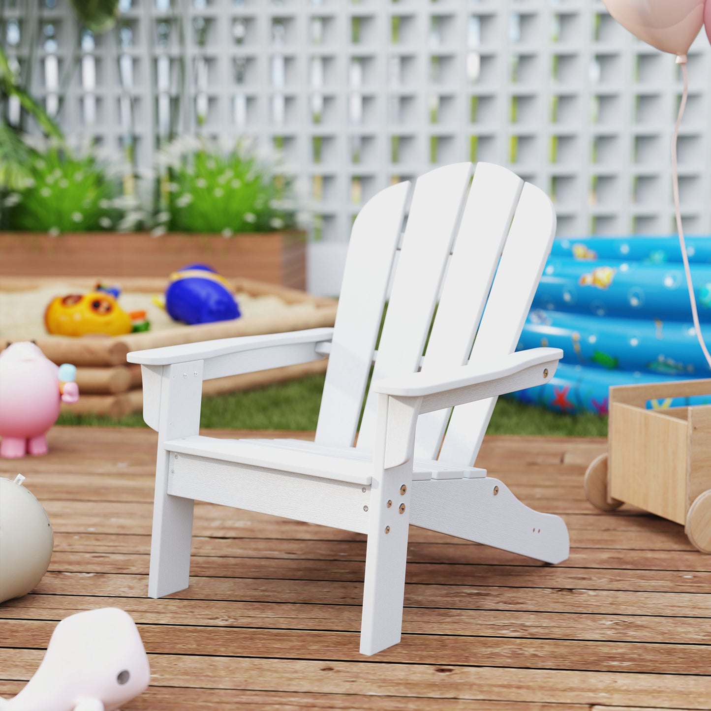 All-Weather HDPE Kid's Adirondack Chair with with High Backrest and Armrests-White