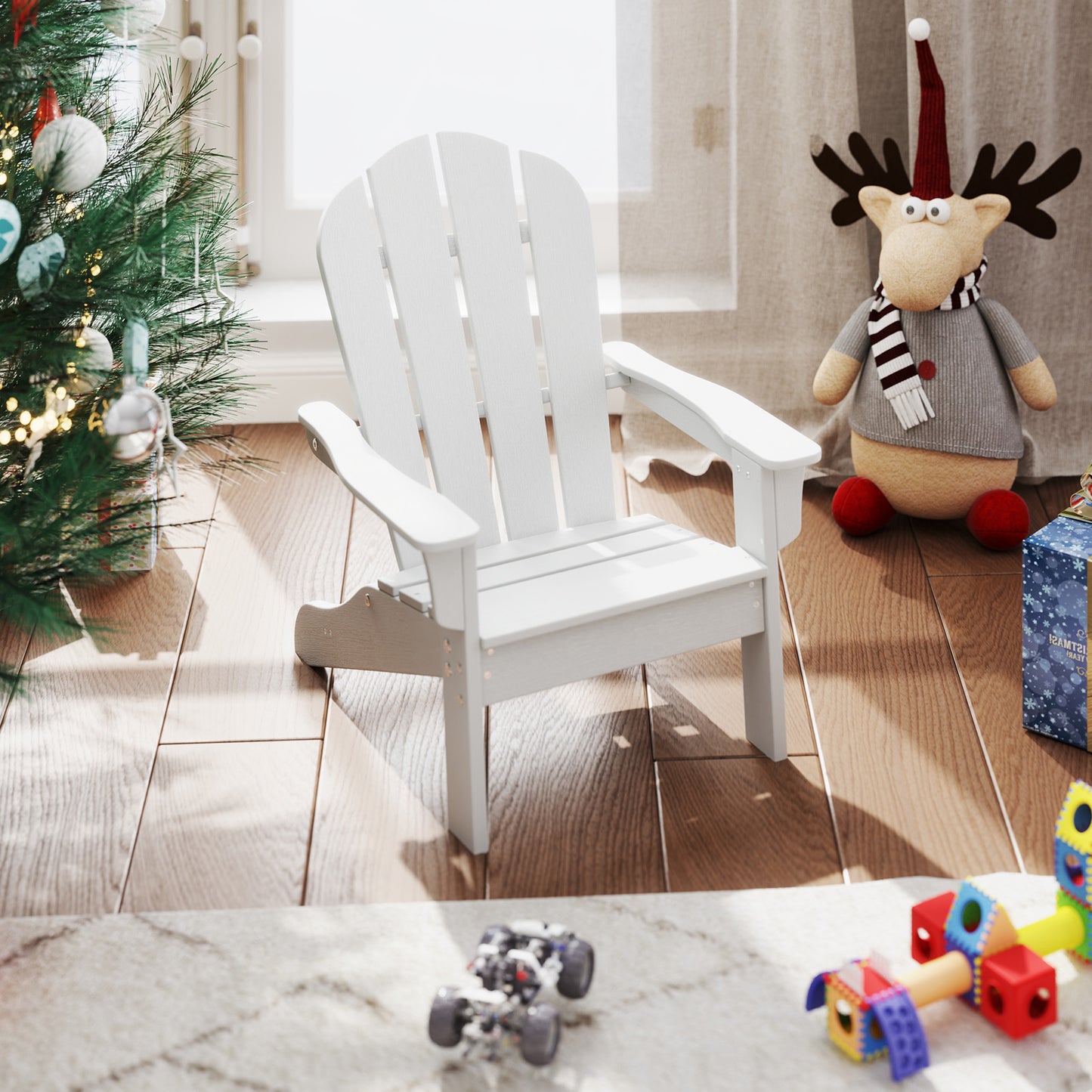 All-Weather HDPE Kid's Adirondack Chair with with High Backrest and Armrests-White