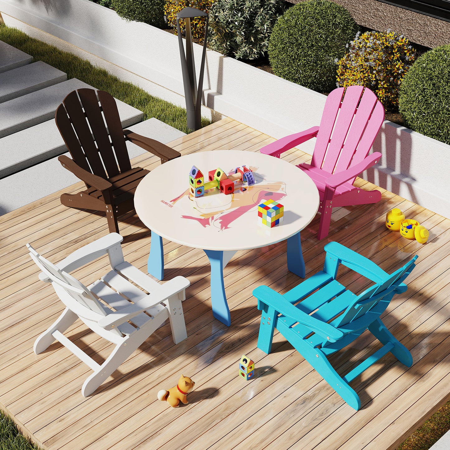 All-Weather HDPE Kid's Adirondack Chair with with High Backrest and Armrests-White