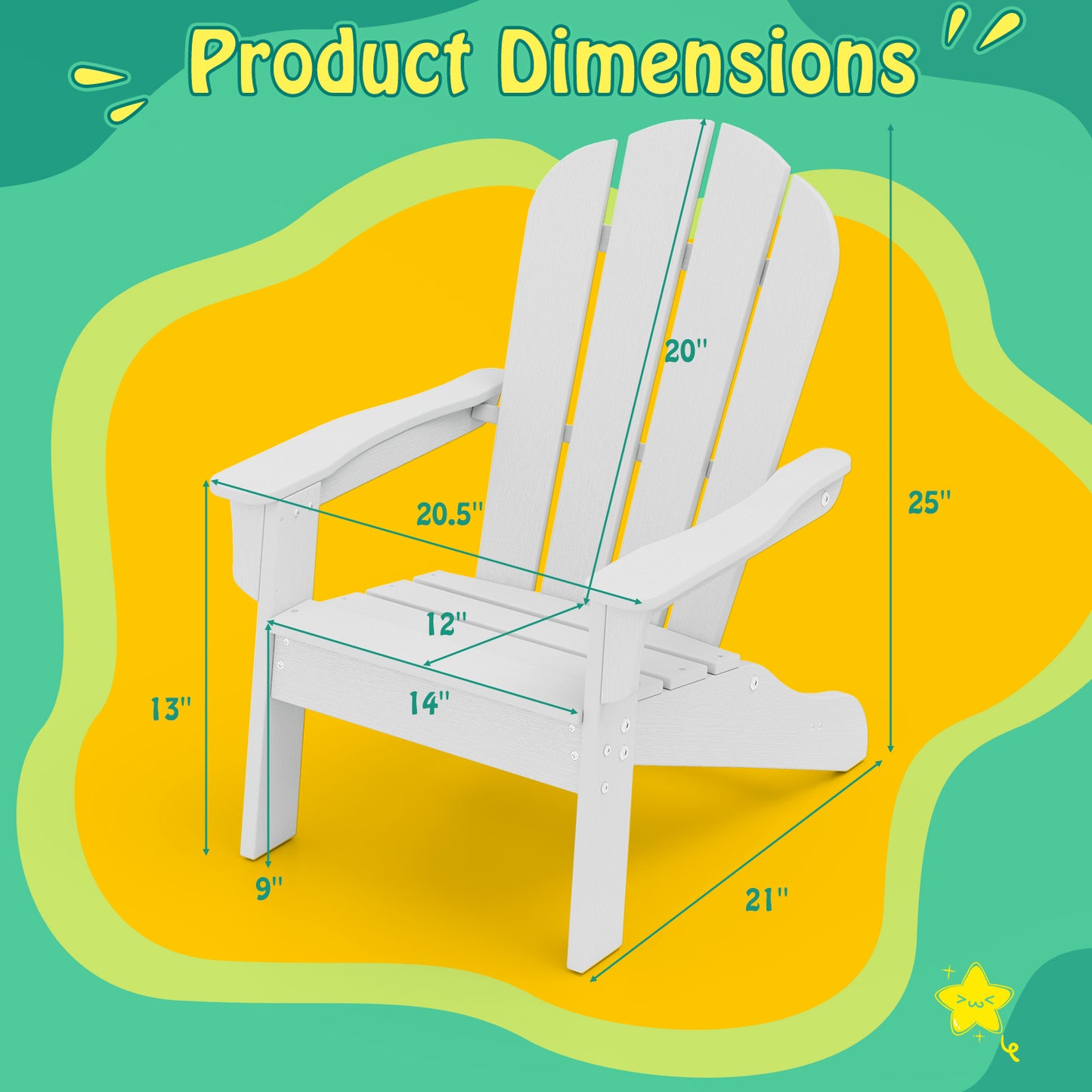All-Weather HDPE Kid's Adirondack Chair with with High Backrest and Armrests-White