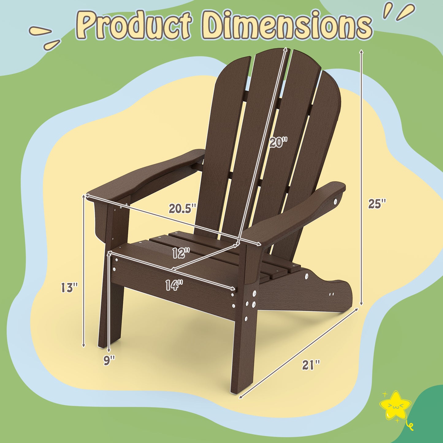 All-Weather HDPE Kid's Adirondack Chair with with High Backrest and Armrests-Brown