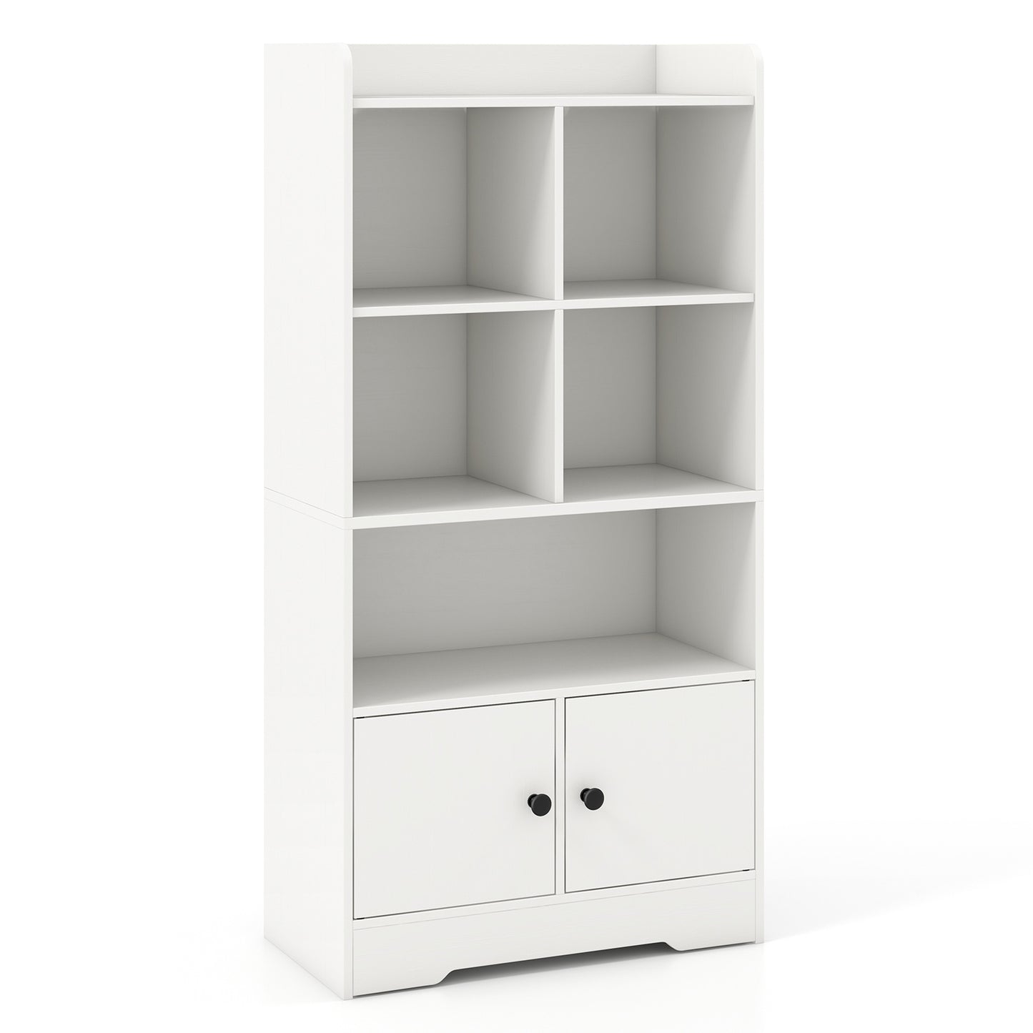 4 Tiers Bookshelf with 4 Cubes Display Shelf and 2 Doors-White Kids Crystal