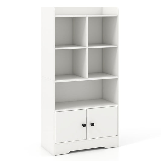 4 Tiers Bookshelf with 4 Cubes Display Shelf and 2 Doors-White Kids Crystal