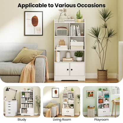 4 Tiers Bookshelf with 4 Cubes Display Shelf and 2 Doors-White
