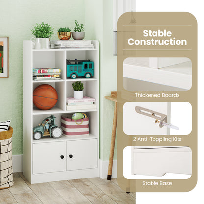 4 Tiers Bookshelf with 4 Cubes Display Shelf and 2 Doors-White