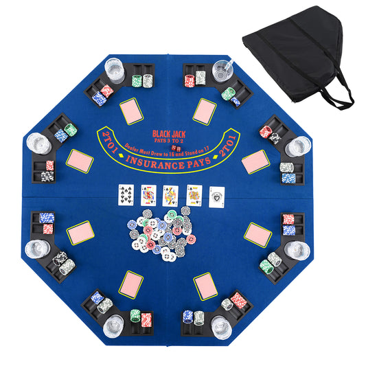 48 Inch 8-Player Foldable Poker Table Top with Carrying Bag and Cup Holders-Blue Kids Crystal