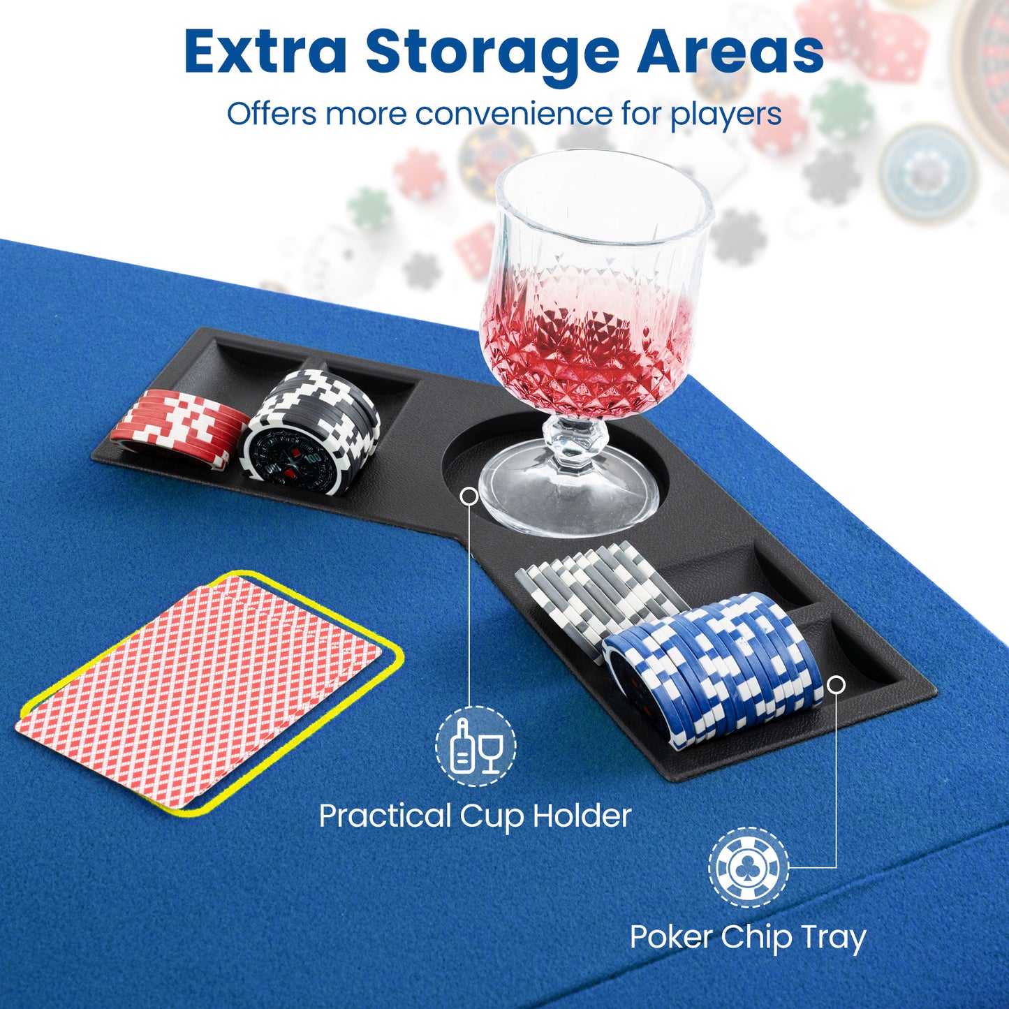 48 Inch 8-Player Foldable Poker Table Top with Carrying Bag and Cup Holders-Blue Kids Crystal