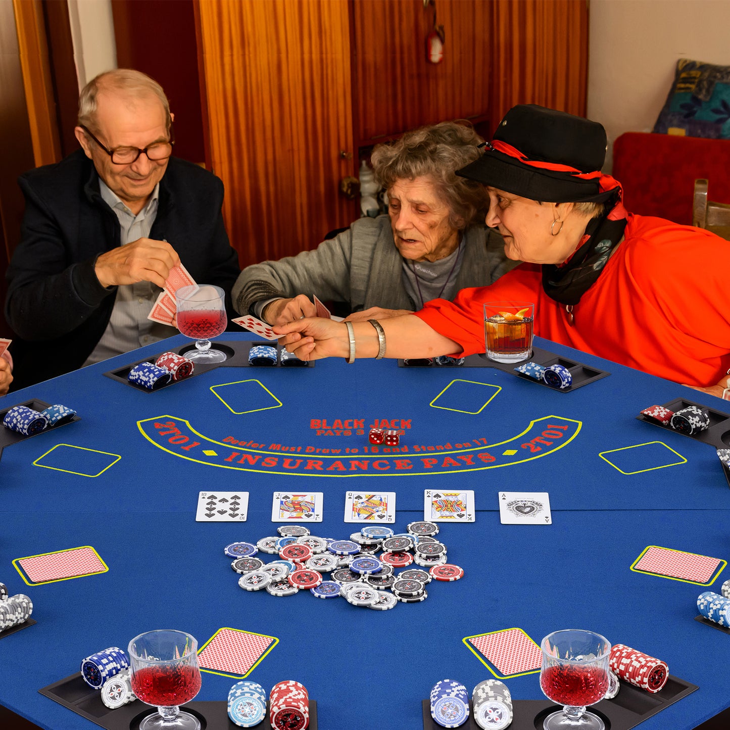 48 Inch 8-Player Foldable Poker Table Top with Carrying Bag and Cup Holders-Blue Kids Crystal