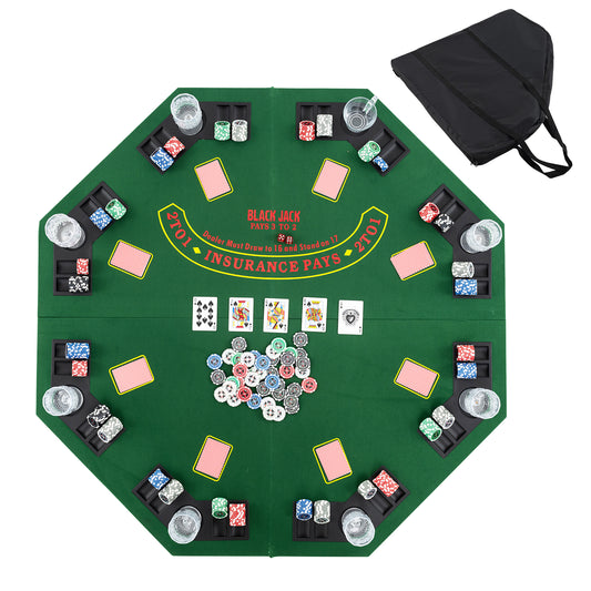 48 Inch 8-Player Foldable Poker Table Top with Carrying Bag and Cup Holders-Green Kids Crystal