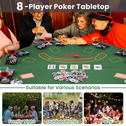 48 Inch 8-Player Foldable Poker Table Top with Carrying Bag and Cup Holders-Green