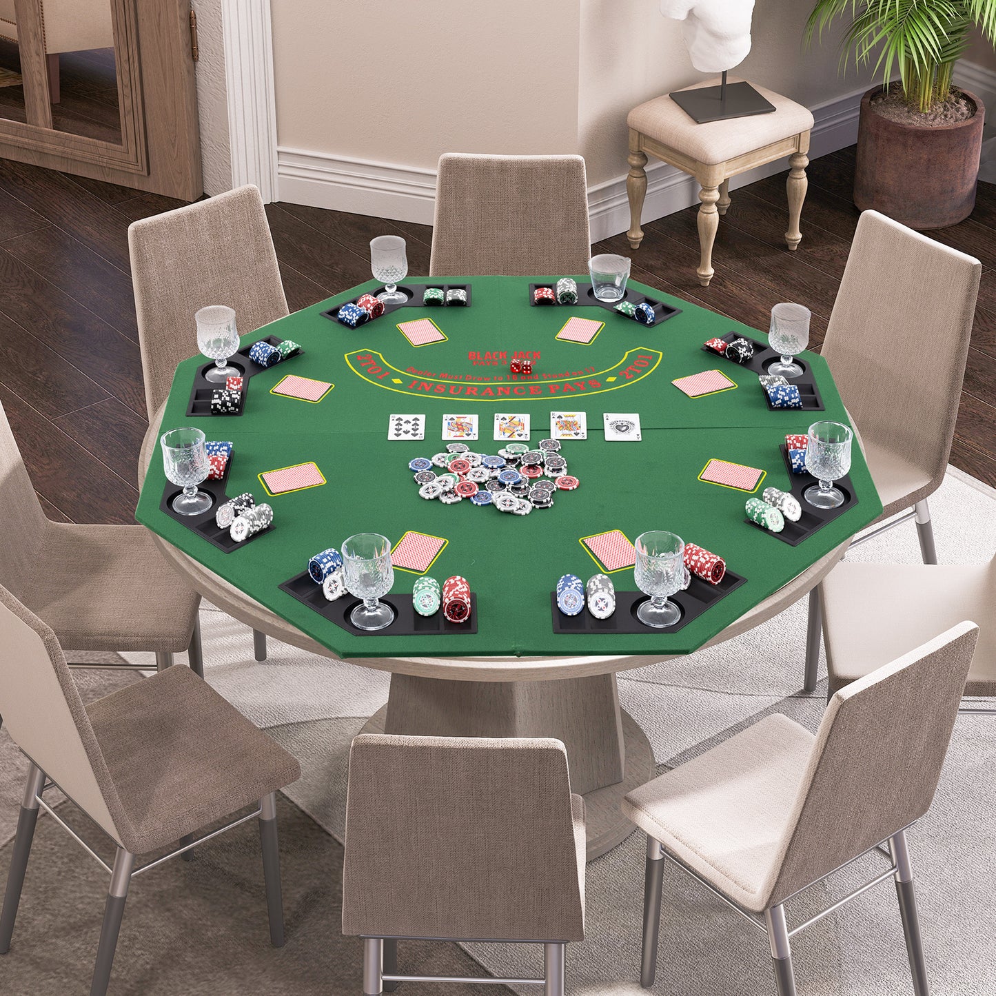 48 Inch 8-Player Foldable Poker Table Top with Carrying Bag and Cup Holders-Green Kids Crystal