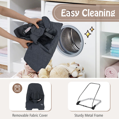 Foldable Baby Bouncer with Removable Fabric Cover and Toy Bar-Black