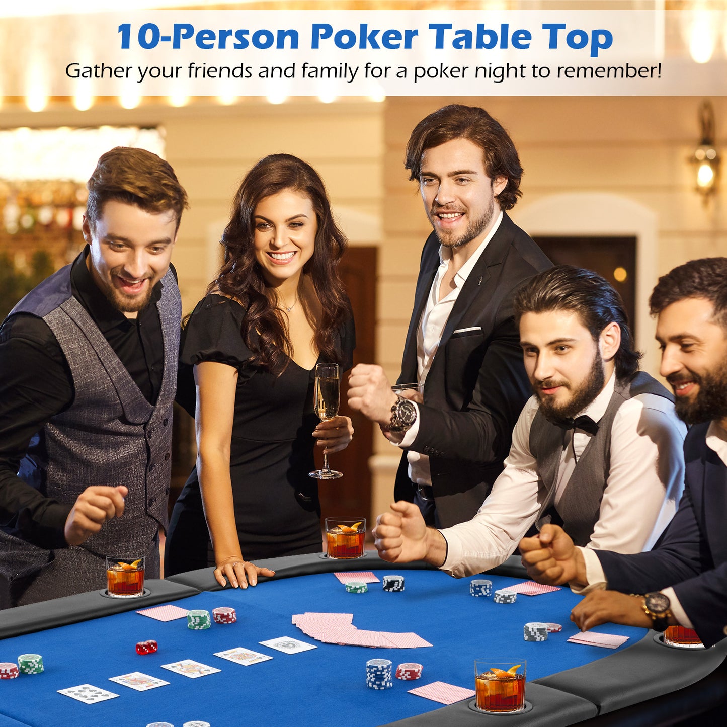 Portable 84 x 42 Inch 10-Player Foldable Padded Poker Table Top-Blue Kids Crystal
