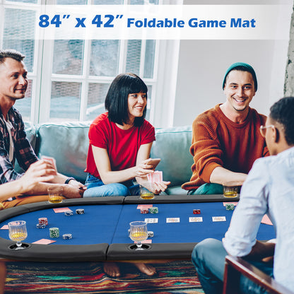 Portable 84 x 42 Inch 10-Player Foldable Padded Poker Table Top-Blue