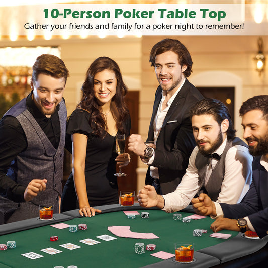 Portable 84 x 42 Inch 10-Player Foldable Padded Poker Table Top-Green Kids Crystal