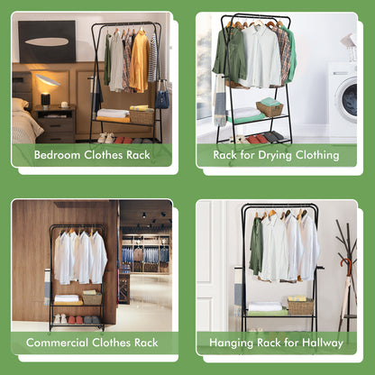 Heavy Duty Clothes Rack on Wheels with Shelves-Black