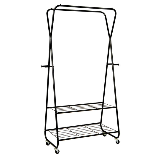 Heavy Duty Clothes Rack on Wheels with Shelves-Black Kids Crystal
