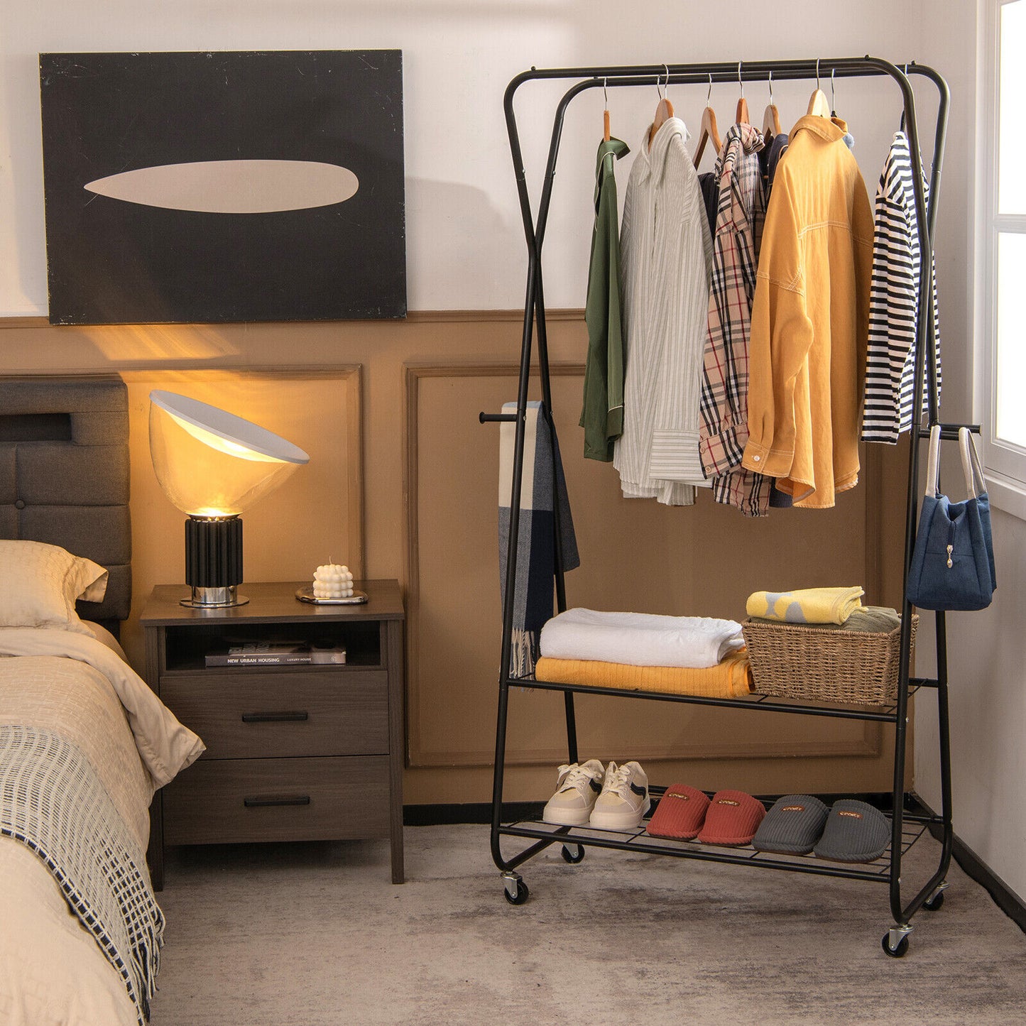 Heavy Duty Clothes Rack on Wheels with Shelves-Black Kids Crystal