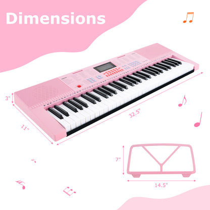 61-Key Electric Piano Keyboard for Beginner-Pink