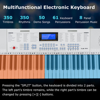 61-Key Electric Piano Keyboard for Beginner-White