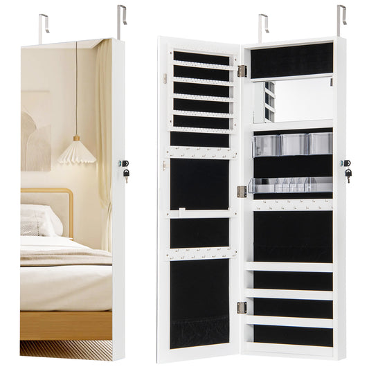 43.5 Inch Jewelry Mirror Cabinet with Full-length Mirror and Adjustable Hangers-White Kids Crystal