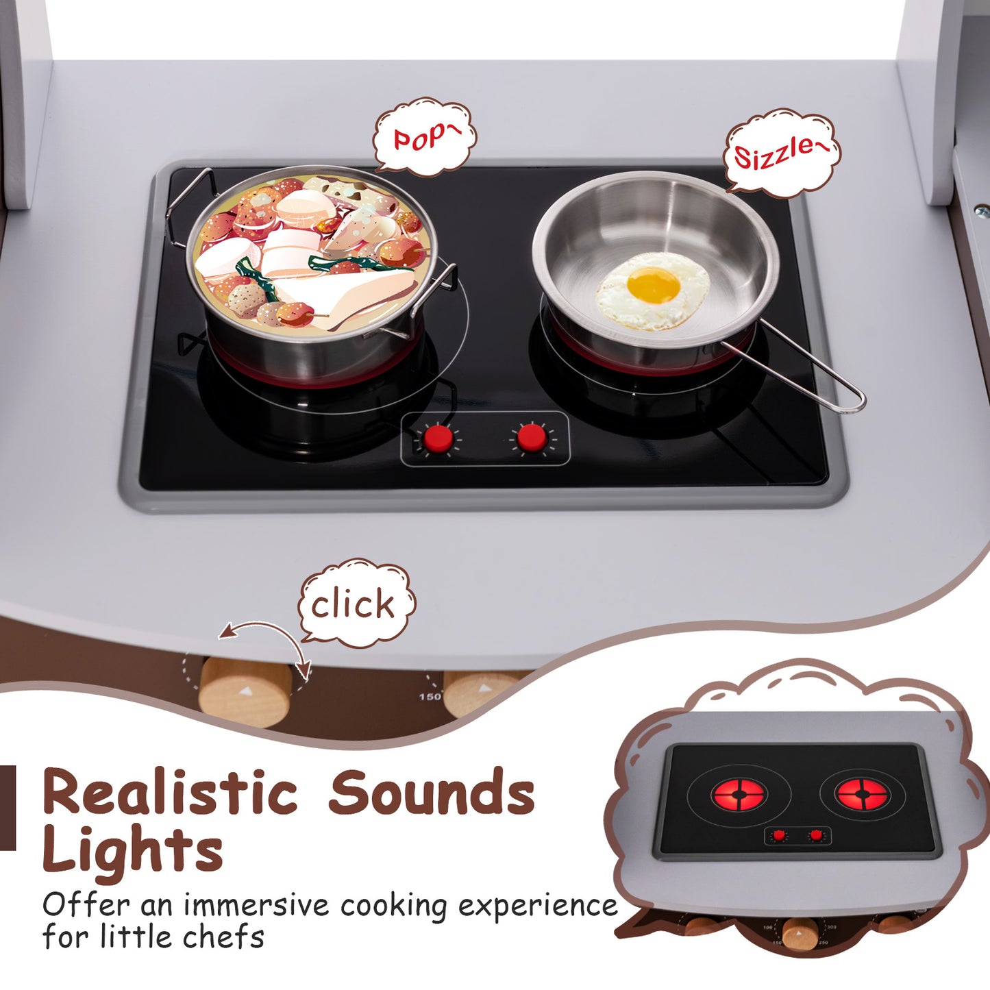 Toddler Kitchen Playset with Ice Maker Microwave Oven Sink and Washing Machine for Kids 3+ Years Old Kids Crystal