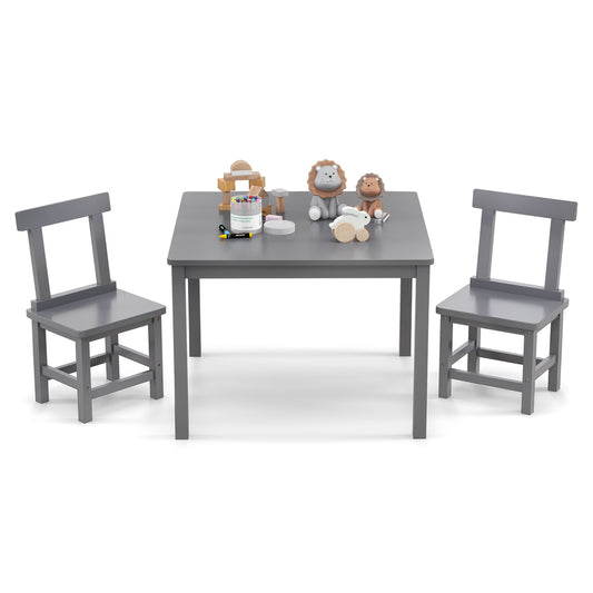 Wooden Kids Table and 2 Chairs Set with Anti-slip Foot Pads-Gray Kids Crystal