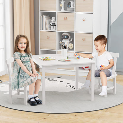 Wooden Kids Table and 2 Chairs Set with Anti-slip Foot Pads-White