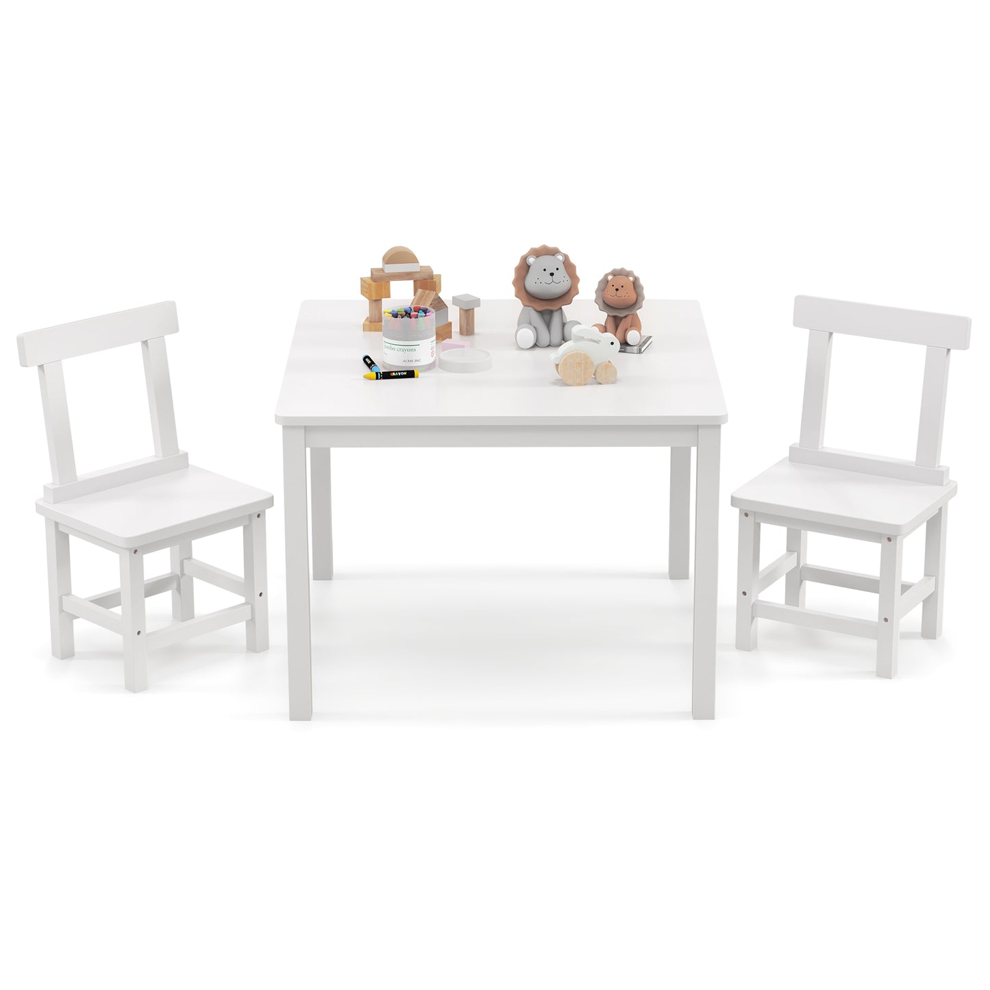 Wooden Kids Table and 2 Chairs Set with Anti-slip Foot Pads-White Kids Crystal