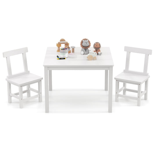 Wooden Kids Table and 2 Chairs Set with Anti-slip Foot Pads-White Kids Crystal