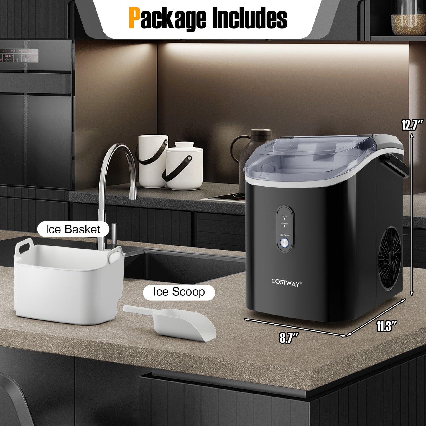 Nugget Countertop Ice Maker with Soft Chewable Pellet Ice-Black Kids Crystal