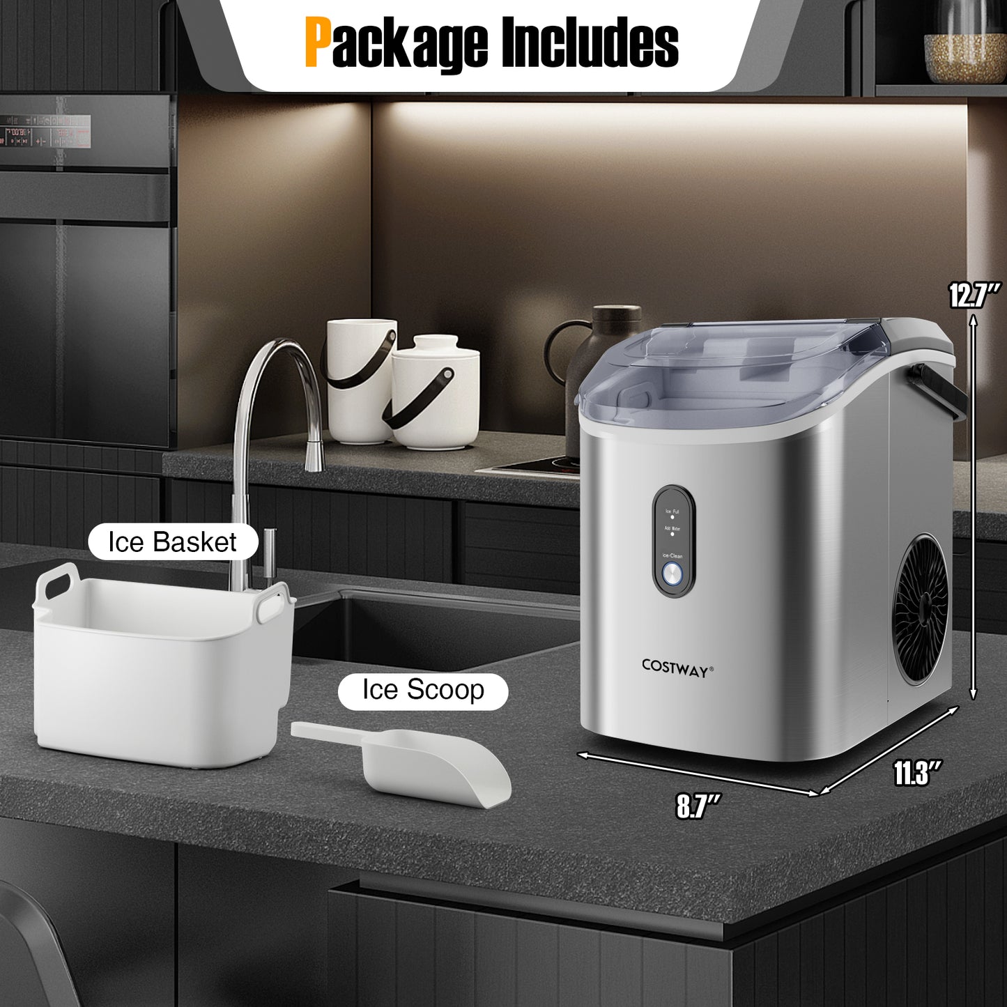 Nugget Countertop Ice Maker with Soft Chewable Pellet Ice-Silver Kids Crystal