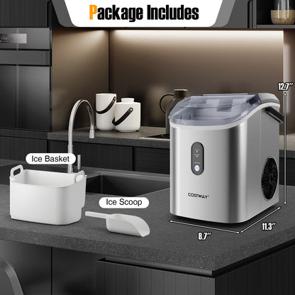 Nugget Countertop Ice Maker with Soft Chewable Pellet Ice-Silver