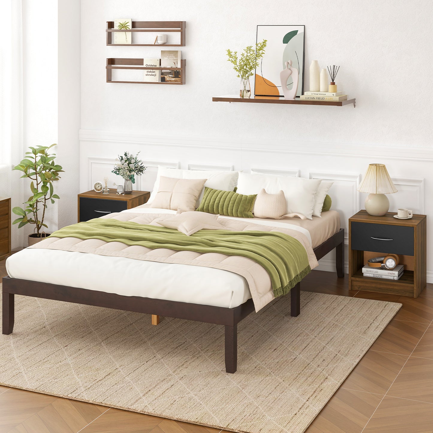 Bedside Table Nightstand with Drawer and Open Storage Shelf-Brown Kids Crystal