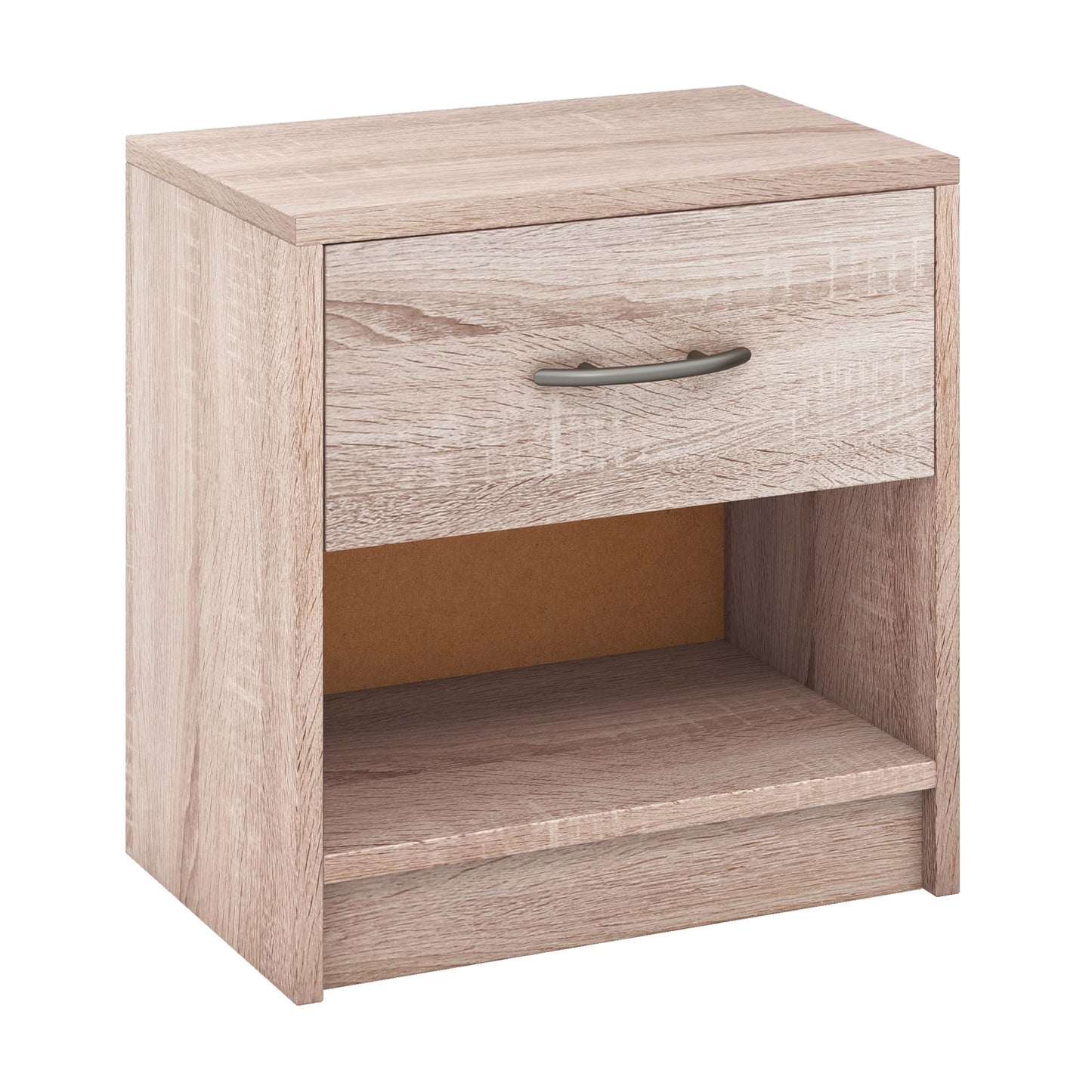 Bedside Table Nightstand with Drawer and Open Storage Shelf-Natural Kids Crystal
