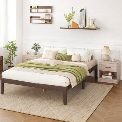 Bedside Table Nightstand with Drawer and Open Storage Shelf-Natural