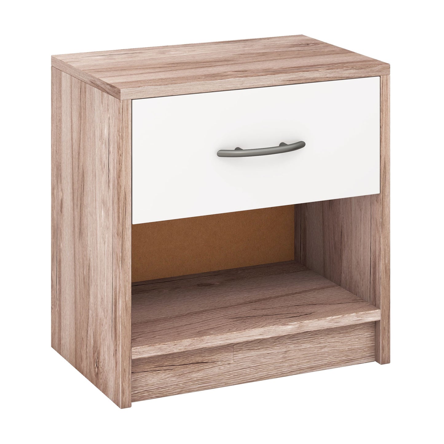 Bedside Table Nightstand with Drawer and Open Storage Shelf-Oak Kids Crystal