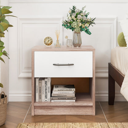Bedside Table Nightstand with Drawer and Open Storage Shelf-Oak