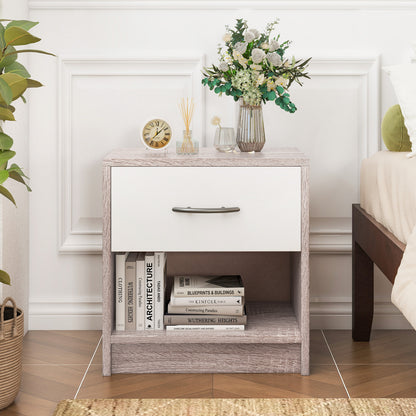 Bedside Table Nightstand with Drawer and Open Storage Shelf-Light Gray