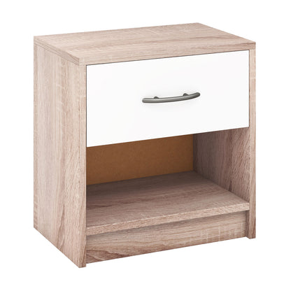 Bedside Table Nightstand with Drawer and Open Storage Shelf-Natural &amp; White