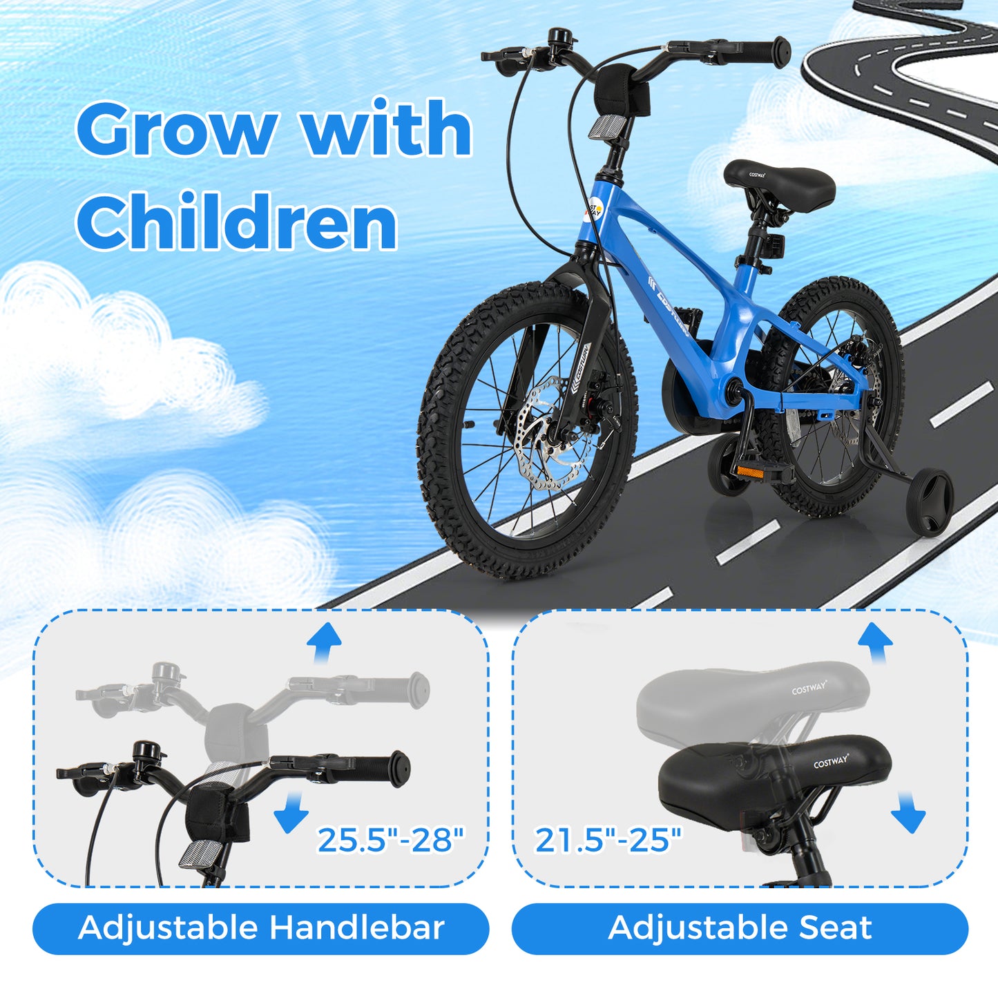 16 Inch Kids Bike Magnesium Alloy Training Bicycle Adjustable for 4 to 7 Years Old-16 inches Kids Crystal