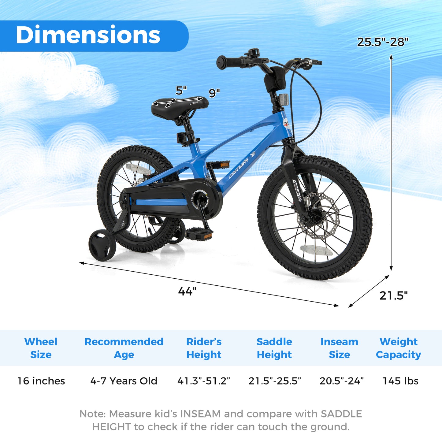 16 Inch Kids Bike Magnesium Alloy Training Bicycle Adjustable for 4 to 7 Years Old-16 inches Kids Crystal