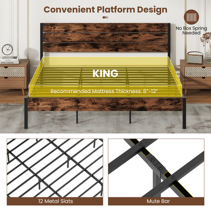 Full/King/Queen/Twin Size Bed Frame with High Headboard and Mute Bar-King Size