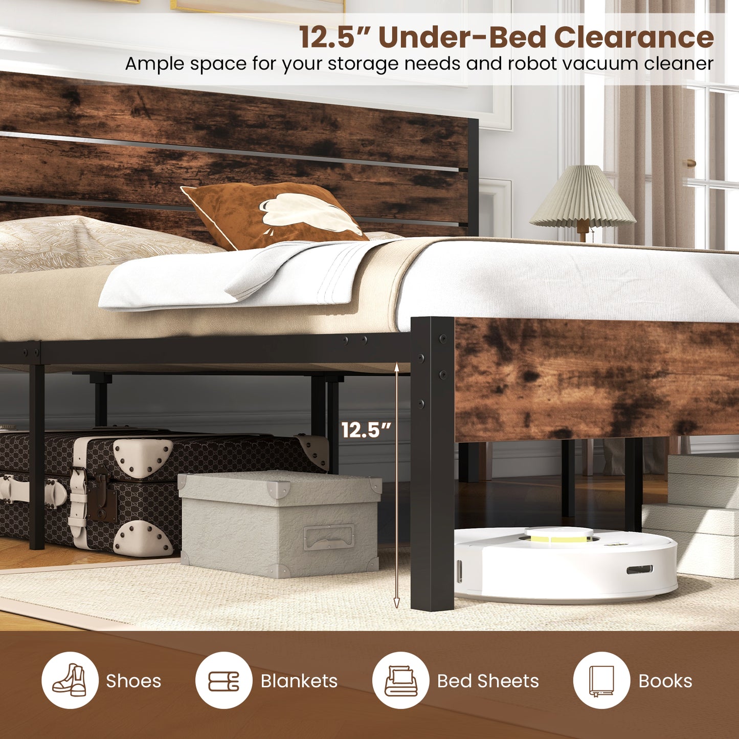 Full/King/Queen/Twin Size Bed Frame with High Headboard and Mute Bar-King Size Kids Crystal