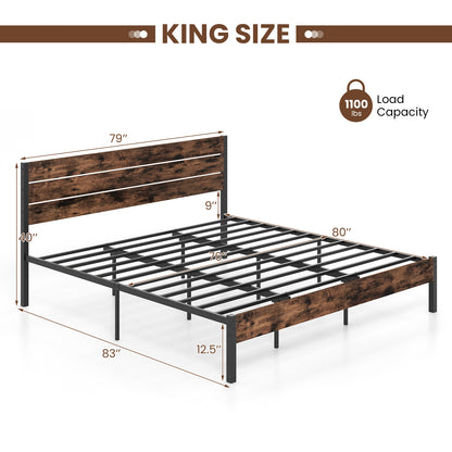 Full/King/Queen/Twin Size Bed Frame with High Headboard and Mute Bar-King Size